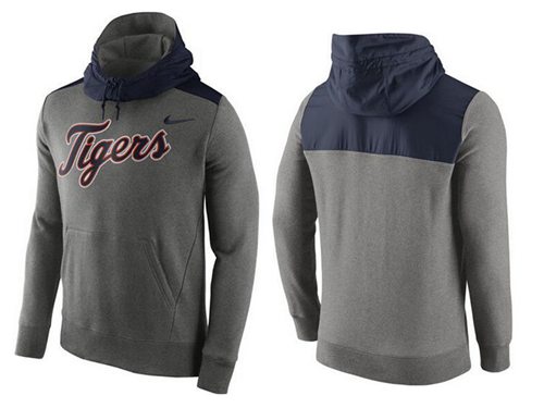 Men's Detroit Tigers Nike Gray Cooperstown Collection Hybrid Pullover Hoodie - Click Image to Close